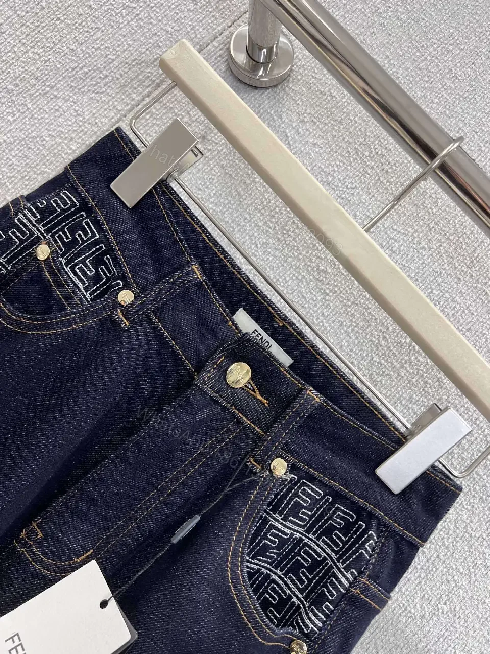 View 8 of Dark Wash Wide-Leg Jeans with Embossed Pockets - Premium Denim