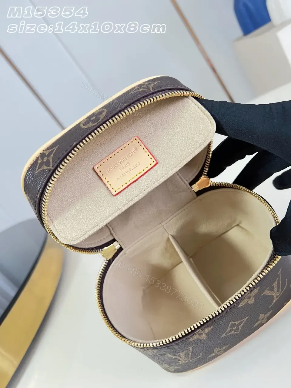 View 2 of Dark Brown LV Monogram Vanity Bag with Gold Zippers