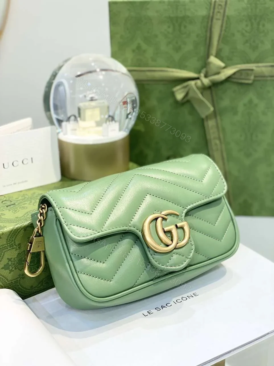 View 6 of Gucci Marmont Women’s Super Handbag Avocado Color 22cm