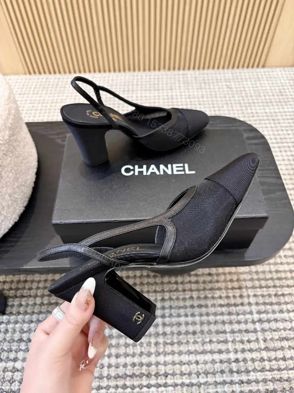 View 9 of Textured Slingback Heels - Luxe Comfort, Pointed-Toe, Block Heel