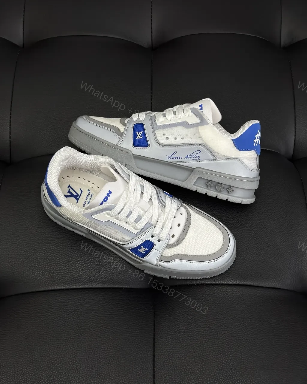 View 5 of White & Periwinkle Leather-Top Sneaker: Modern Comfort Style