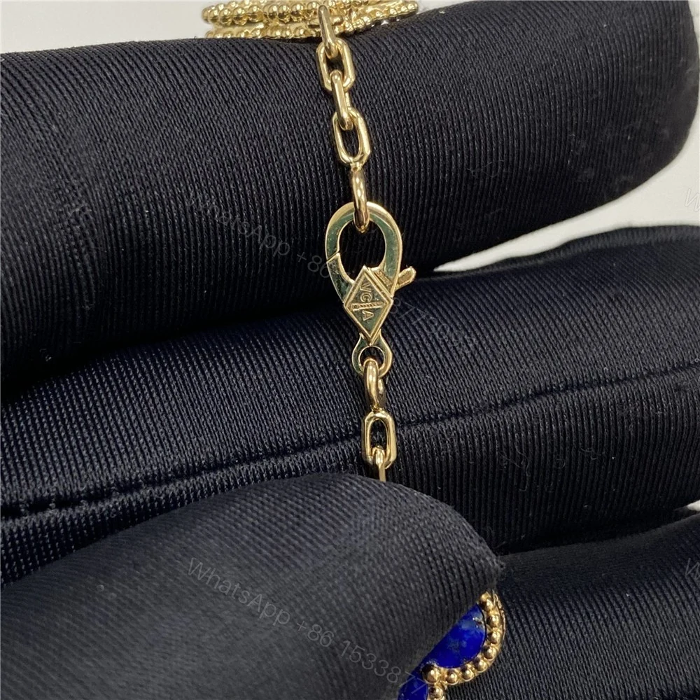 View 10 of Van Cleef & Arpels 18K Yellow Gold 20 Motifs Diamonds And Lapis Alhambra Necklace