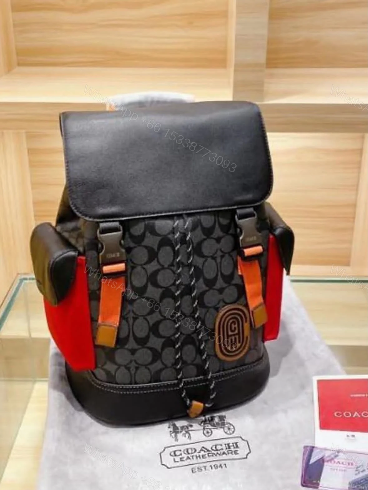 FIRST COPY Coach Black-Red Rivington ColorBlock Unisex Backpack — view 1
