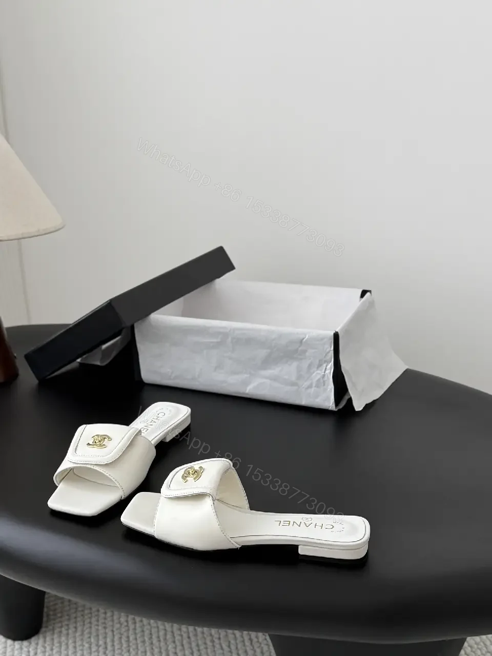 View 2 of White Leather Mule, Minimalist Style, Cushioned Comfort, Square Toe Slide