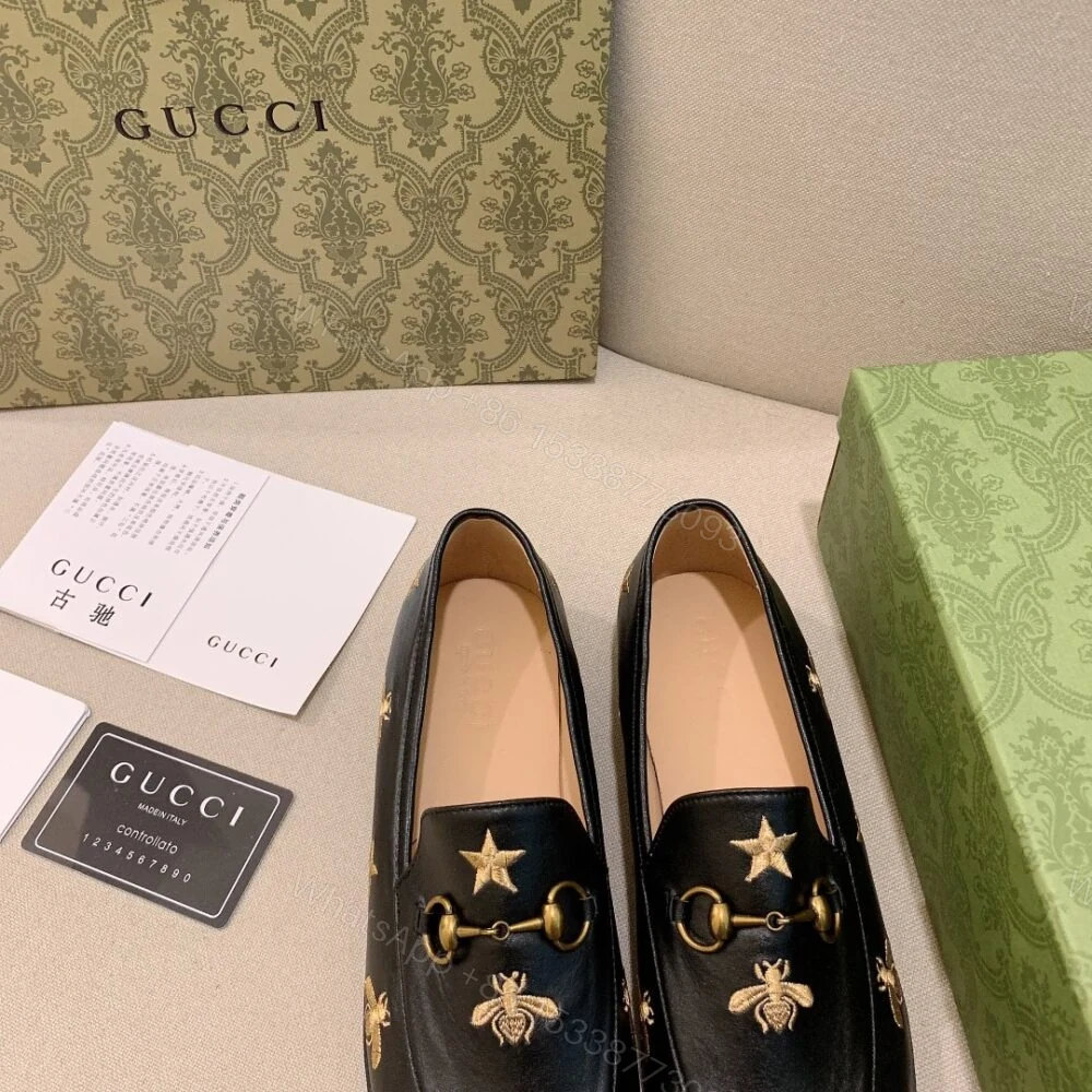 View 4 of Gucci Jordaan Embroidered Leather Loafer Black