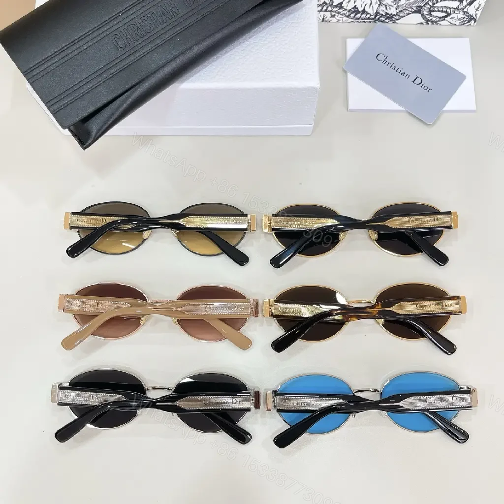 View 8 of Gold Metal Frame Round/Oval Dior Branding Sunglasses
