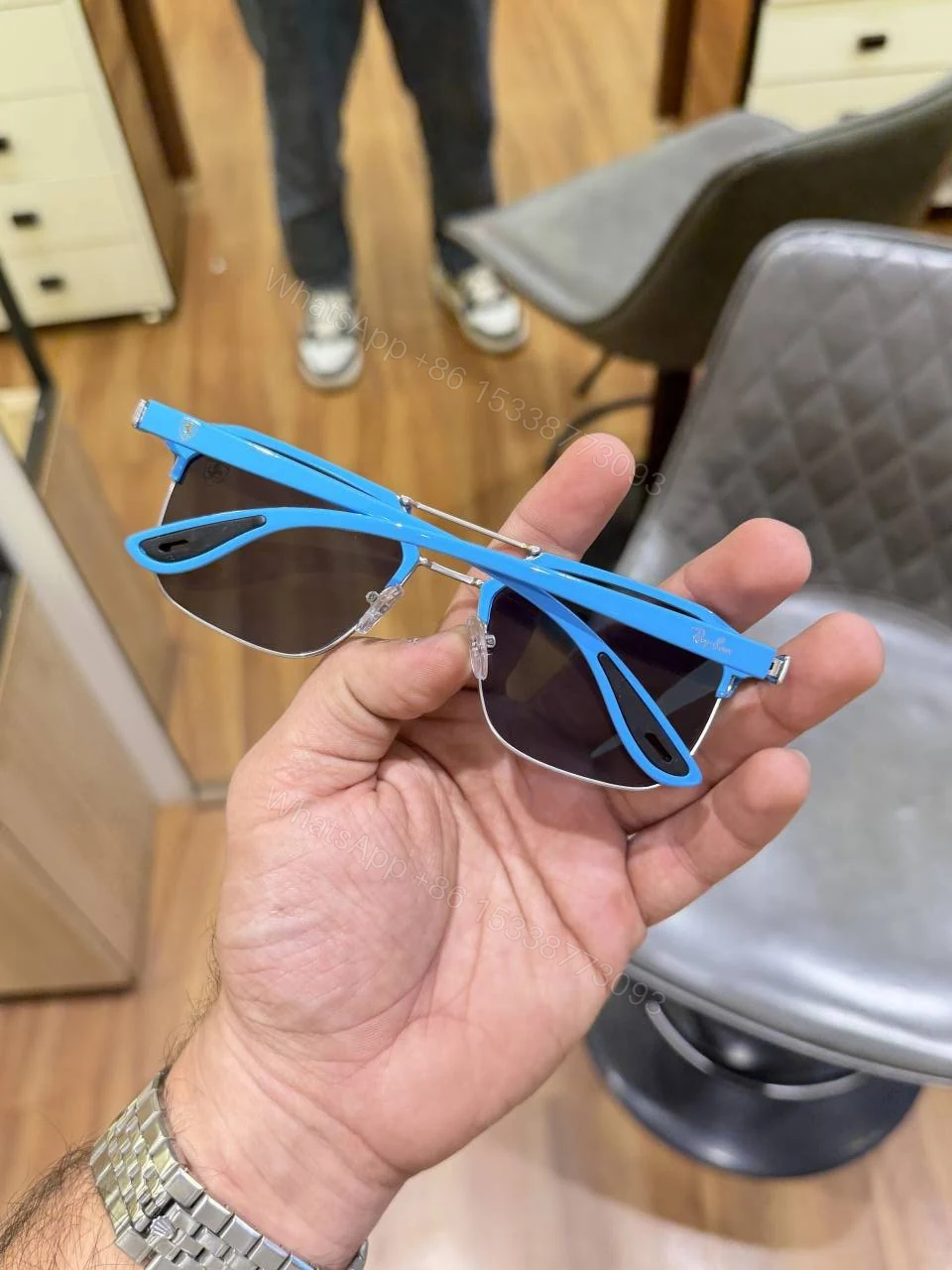 View 2 of First Copy RayBan 04 Silver Blue Luxury Sunglasses Premium UV Protected Eyewear