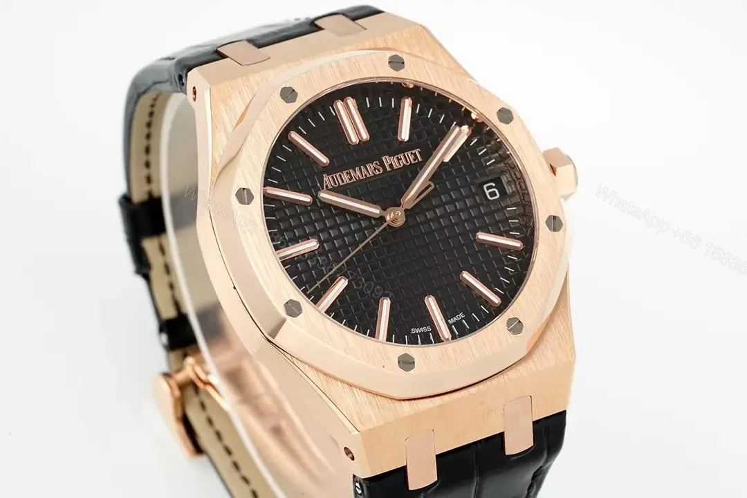 View 2 of Audemars Piguet Royal Oak 15510 Watch 41MM Rose Gold Case Black Dial Black Leather Strap Ultimate Edition AP-RO-15510-RG-BLK-LTH-41
