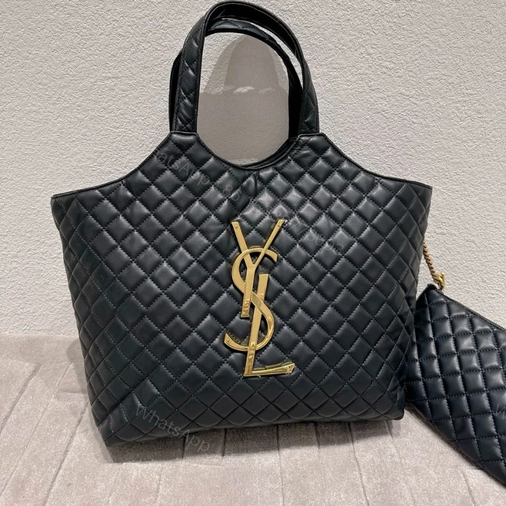 View 2 of Saint Laurent Icare Shopping Bag In Quilted Black Gold 50Cm