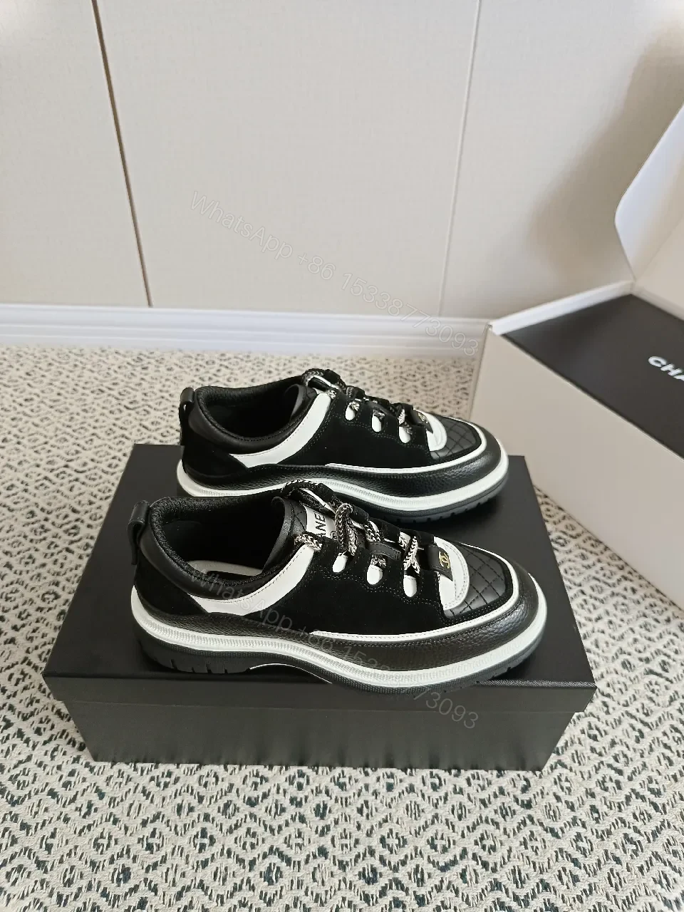 View 9 of Quilted Black-White Luxe Sneaker: Designer-Detail Charm