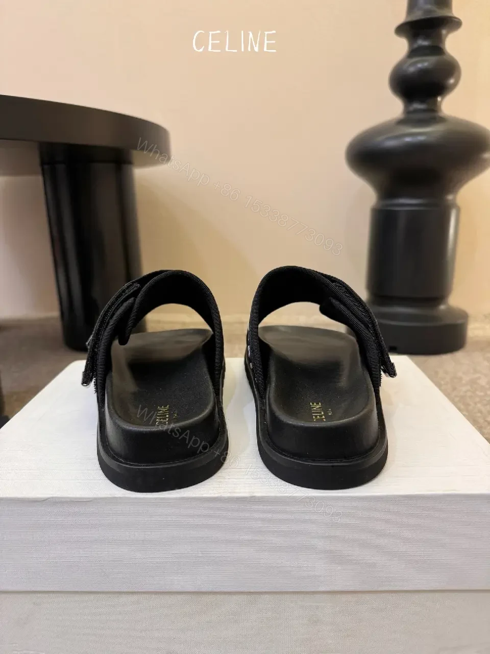 View 4 of Bold Black Slip-Ons: Minimalist Straps, Cushioned Comfort