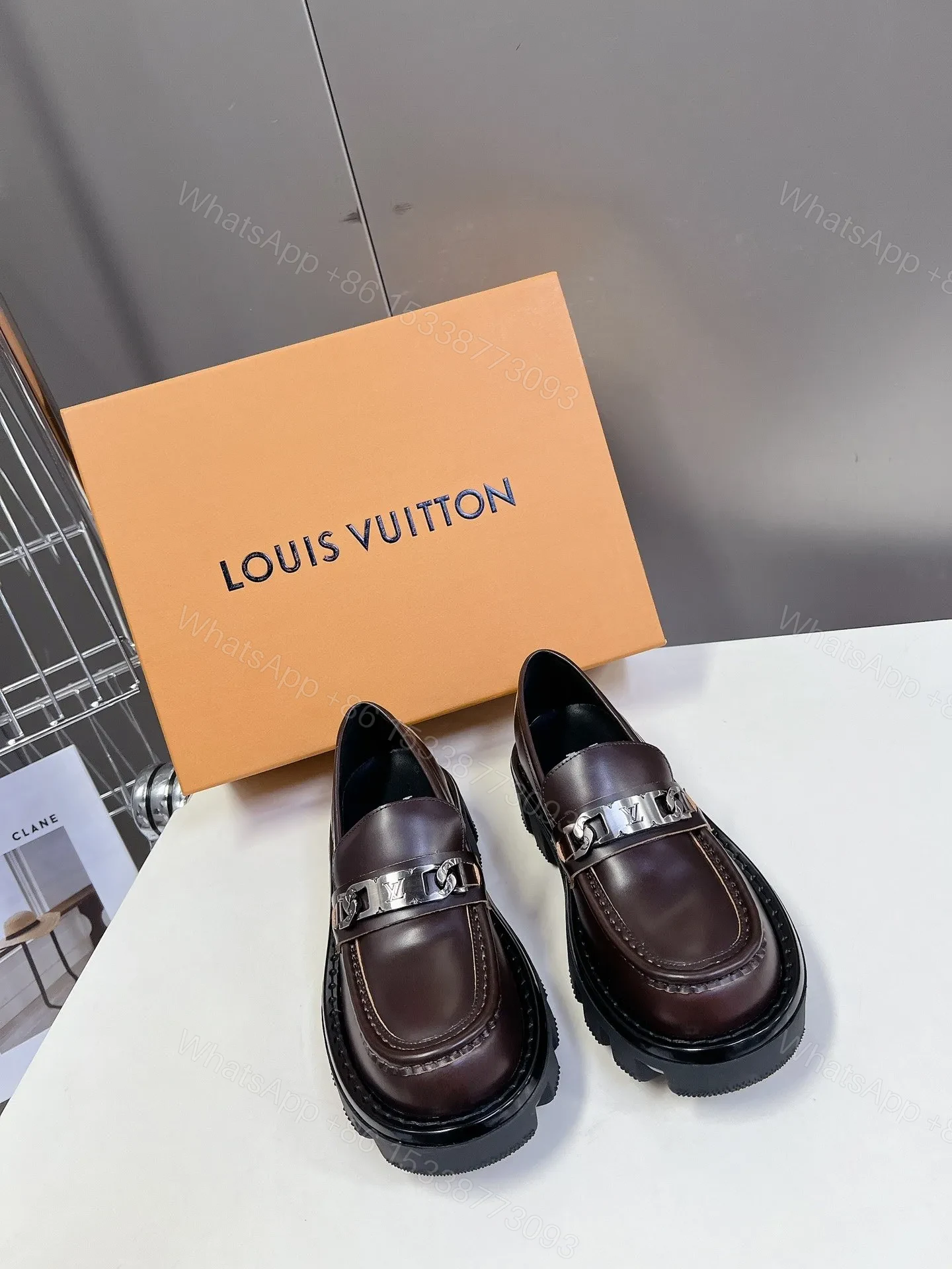 View 3 of LV Women Brown Leather Chunky Loafers