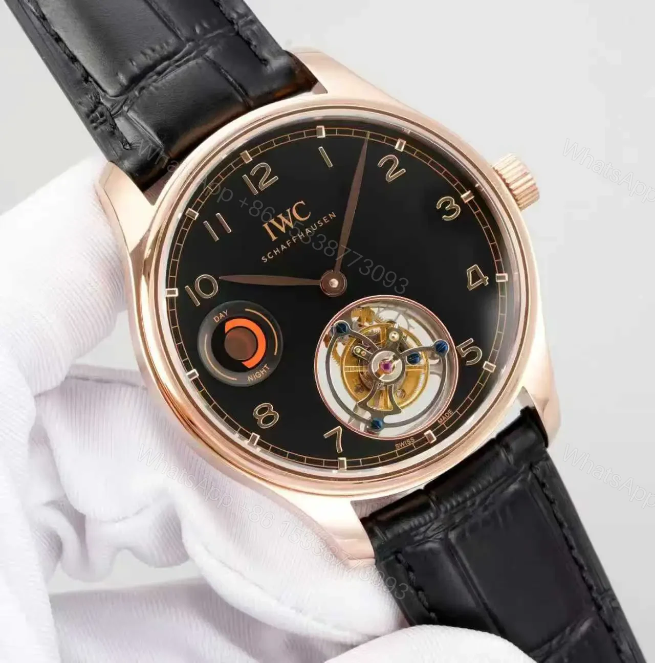 View 2 of IWC Black Tourbillon Watch Rose Gold Black Leather Strap Ultimate 42MM IWC-TOUR-BLK-RG42