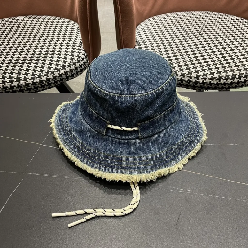 View 2 of Denim Bucket Hat + Distressed Edge + Modern Luxury + Subtle Prada-Inspired Badge + Hat