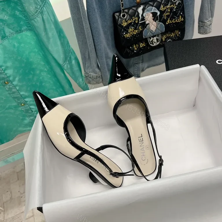 View 4 of Two-Tone Chanel-Inspired Pointed-Toe Slingbacks