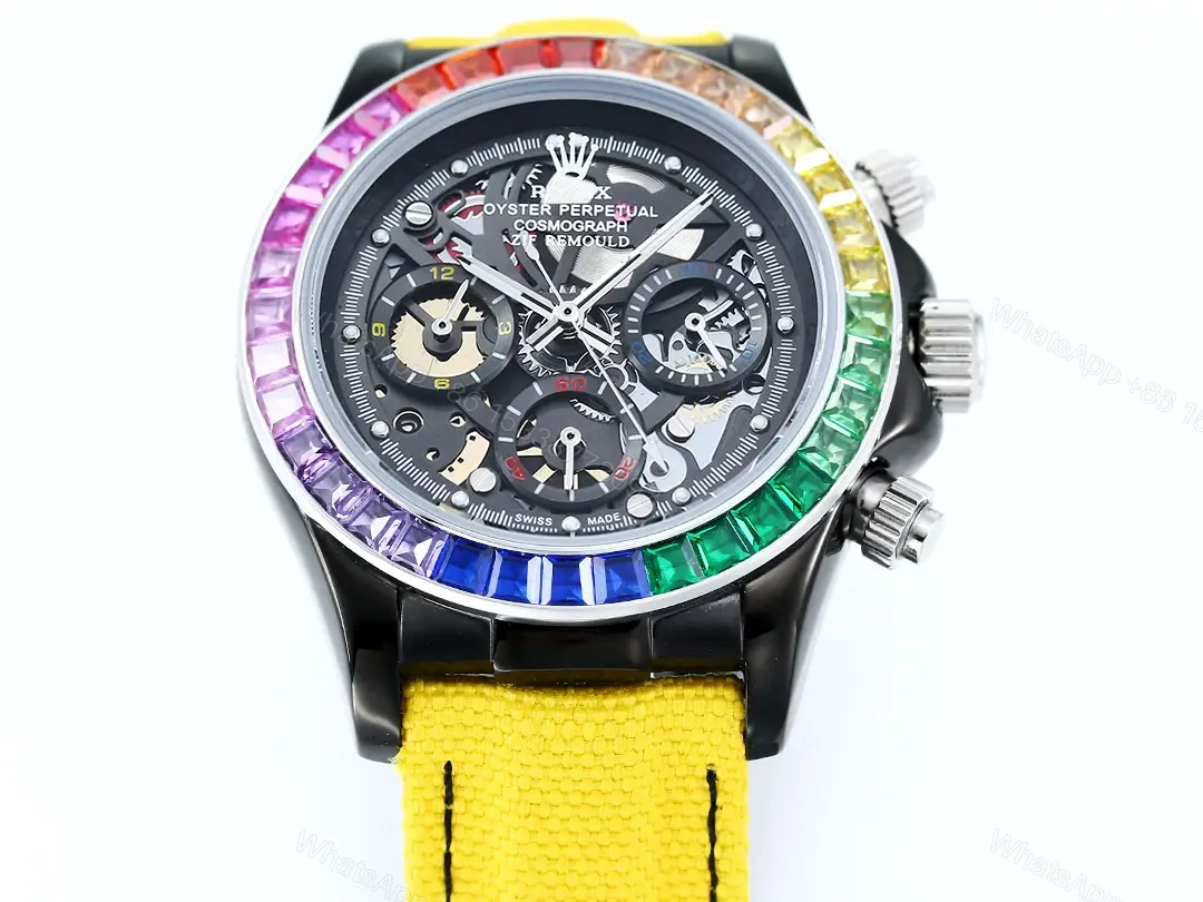View 3 of Rolex Daytona Rainbow Skeleton Yellow Strap replica 40MM Rubber Strap Edition RG-DAYTONA-RAINBOW-SKELETON-YELLOW-STRAP-40