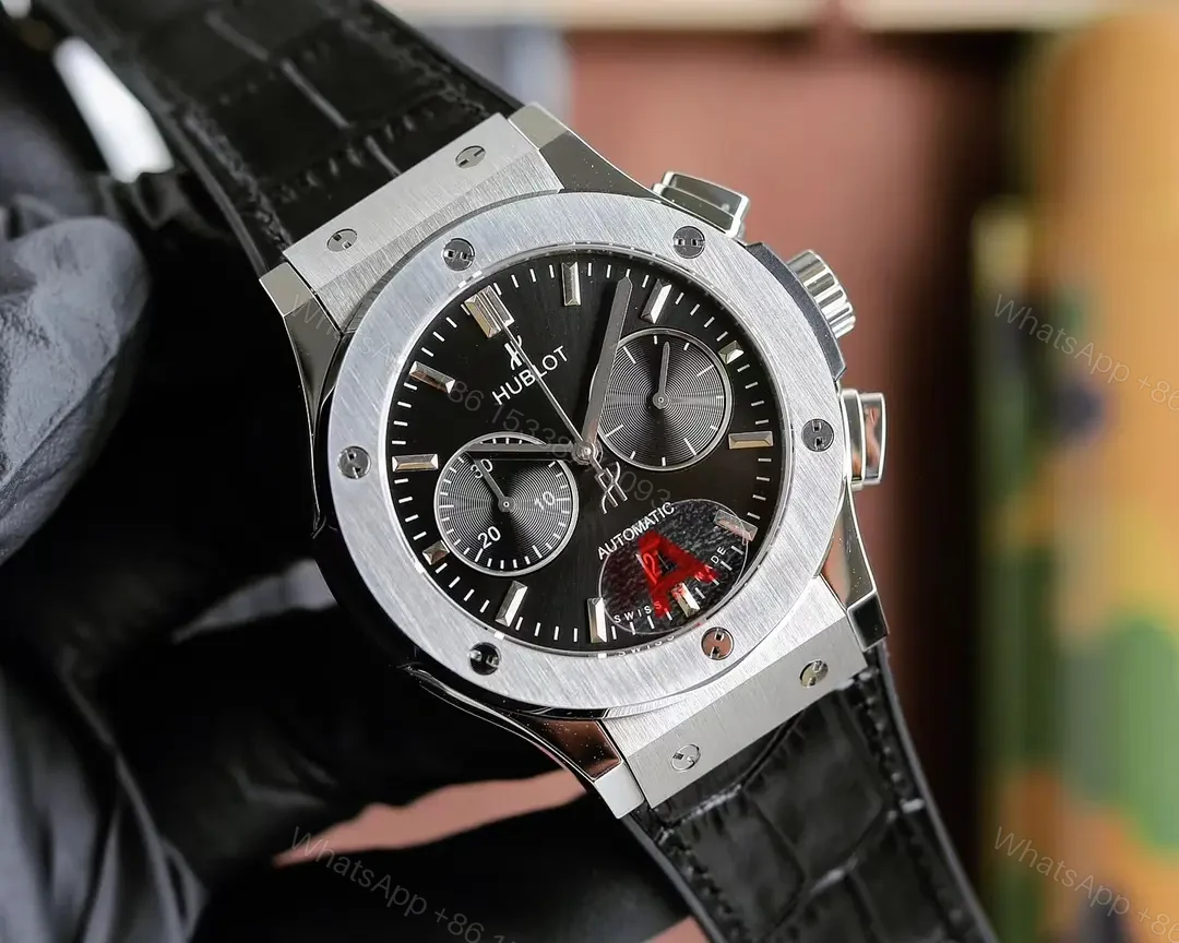 View 2 of Super Clone Hublot Classic Fusion Black Dial Leather Strap Premium 45MM HUBLOT-CF-BLK-L45