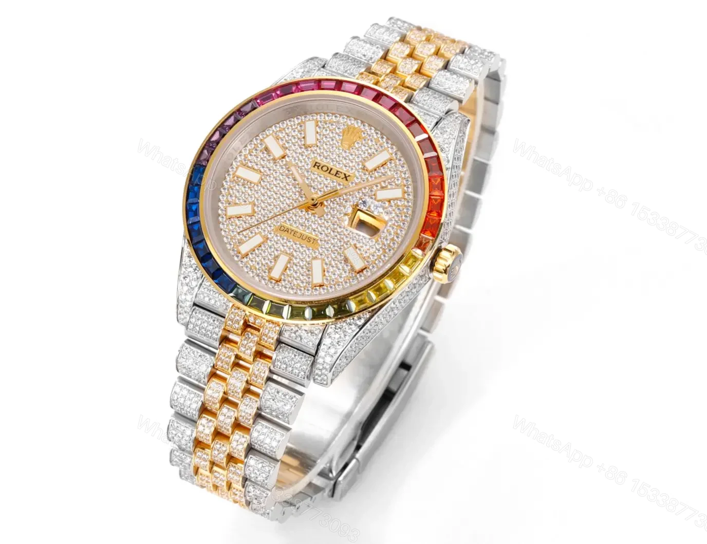 View 2 of Stunning rainbow bezel datejust replica 36MM Pavé Diamond Edition RG-DJ36-RAINBOW-BEZEL-PAVE