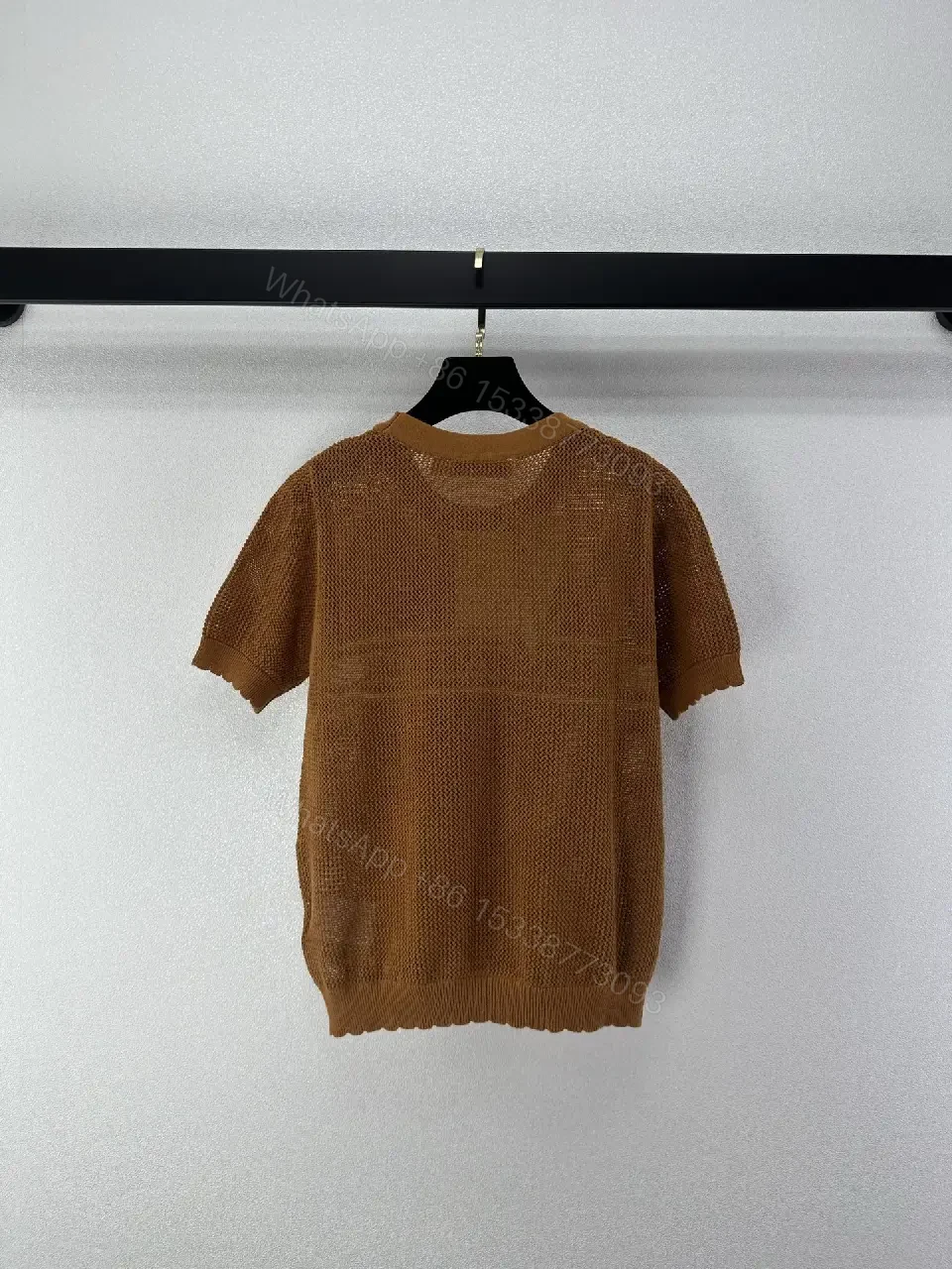 View 5 of Brown Knit Tee Wool Casual Dior Stripe Logo Top