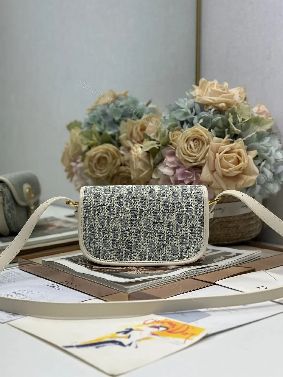 View 8 of Patterned Crossbody: Luxe Compact Elegance, Gold Hardware, Structured Flap