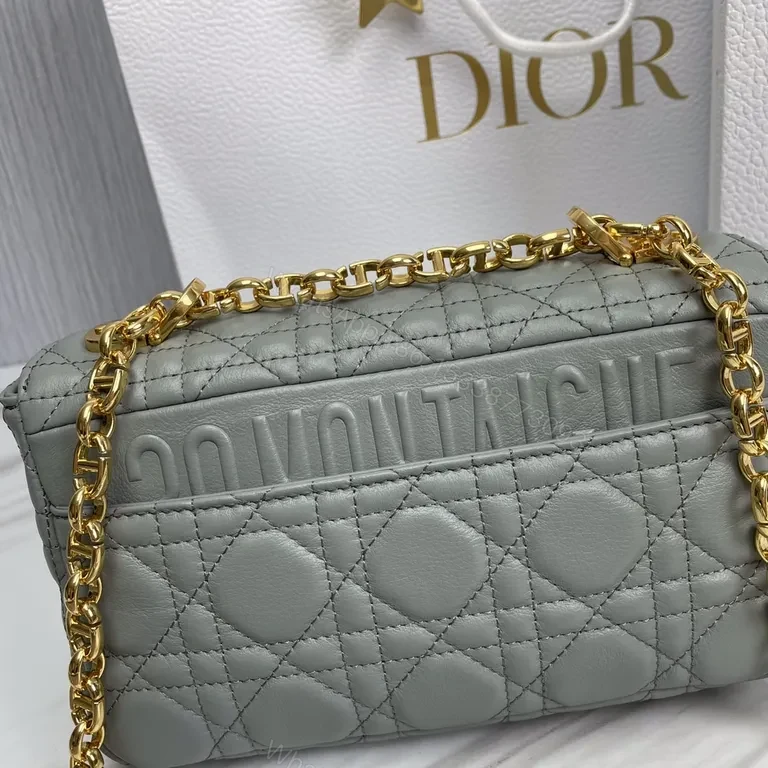 View 3 of Chic Gray Quilted Lambskin Bag with Gold Hardware