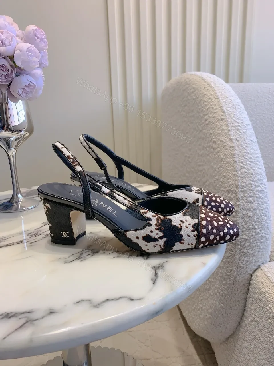 View 7 of Textured Animal Slingback Heels – Luxe, Open-Back, Block Heel