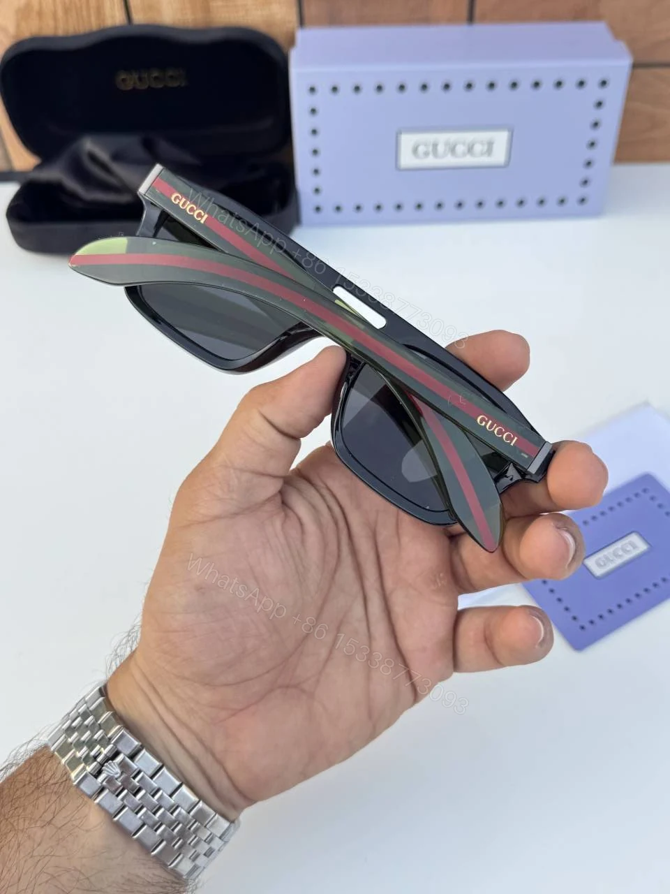 View 4 of First Copy Gucci 4951 Black Green Luxury Designer Sunglasses Premium UV Protection Eyewear