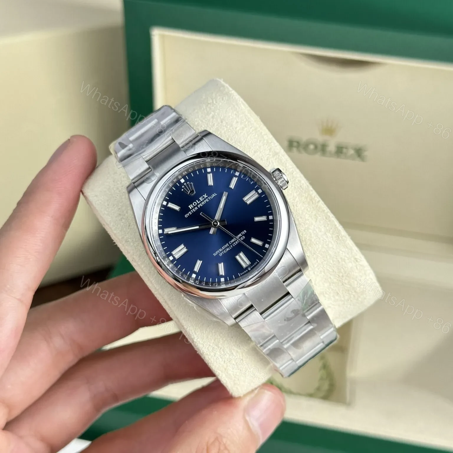 View 3 of Replica Rolex Oyster Perpetual Lady Blue Dial 126000 36 mm