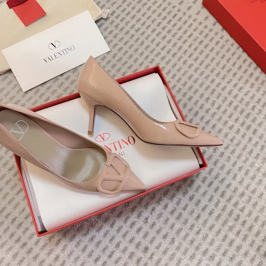 View 3 of Valentino Women Beige Patent Leather Pointed Pumps