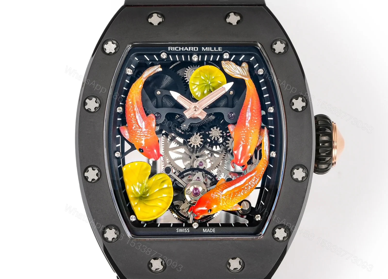 View 6 of Richard Mille RM S10 Koi Tourbillon Watch Red Gold Diamond Koi Lotus Art Dial Flying Tourbillon Mechanical Luxury Edition RM-S10-KOI-RGD-LOT