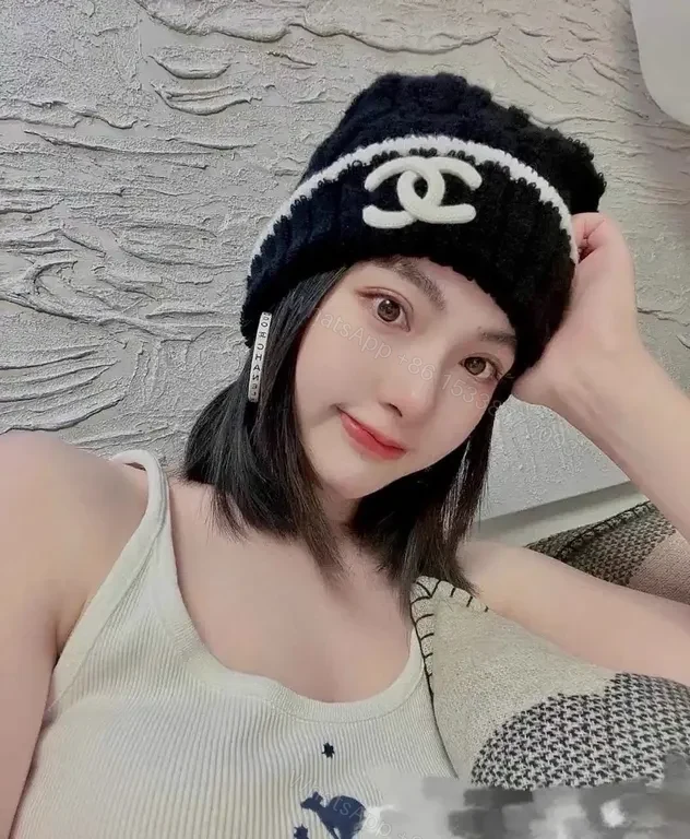 View 2 of Chic Knit Beanie Set: Luxury Logo Stripe Details