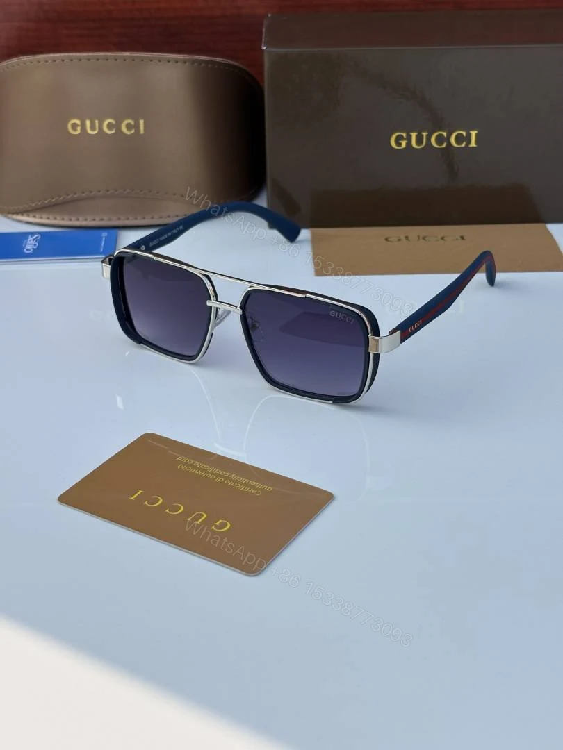 First Copy Gucci Navigator Sunglasses Silver Frame Gradient Grey Lens — view 1