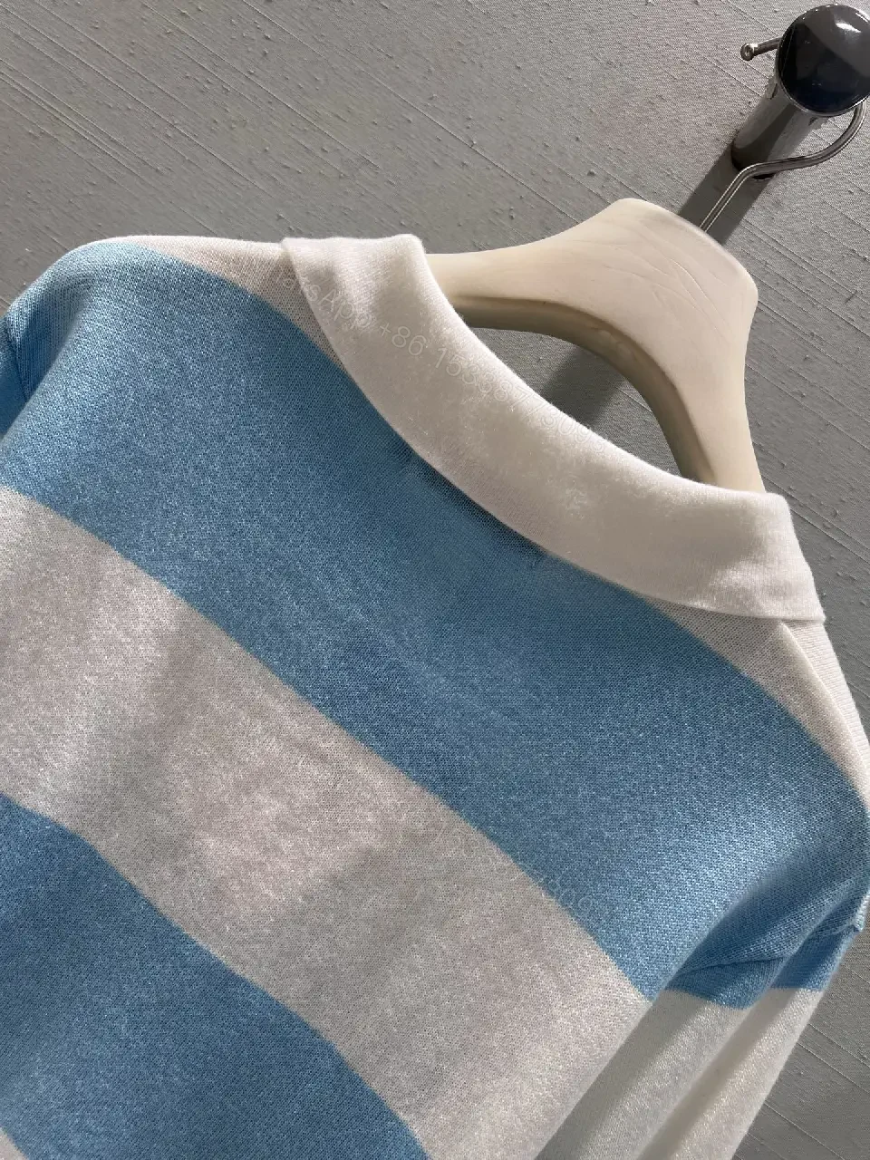 View 4 of Blue & White Striped Polo Knit with Signature Charm