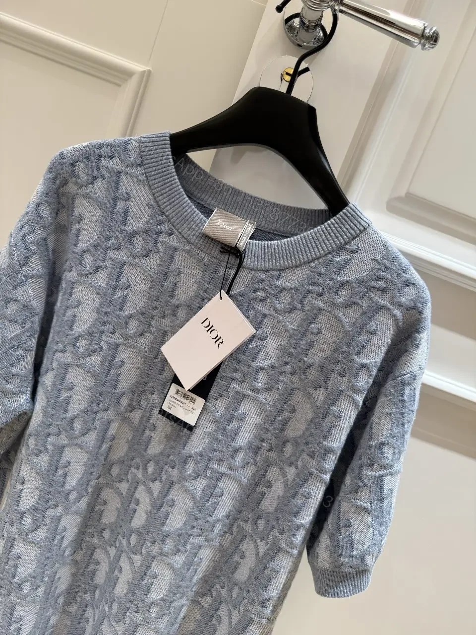 View 11 of Blue Denim Knit Pullover Dior Style Key Feature: Embroidered Pattern Sweater Dress