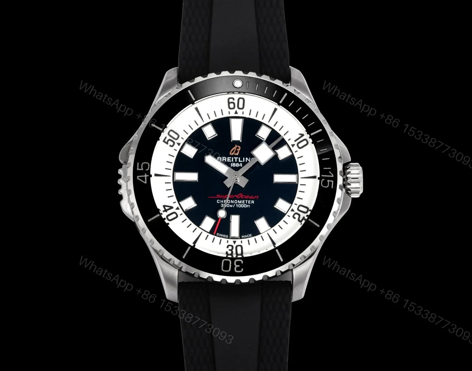 Breitling Superocean Black Replica 46MM Premium Black Rubber Strap Diver Edition BT-SO-BLK-RBR-46 — view 1