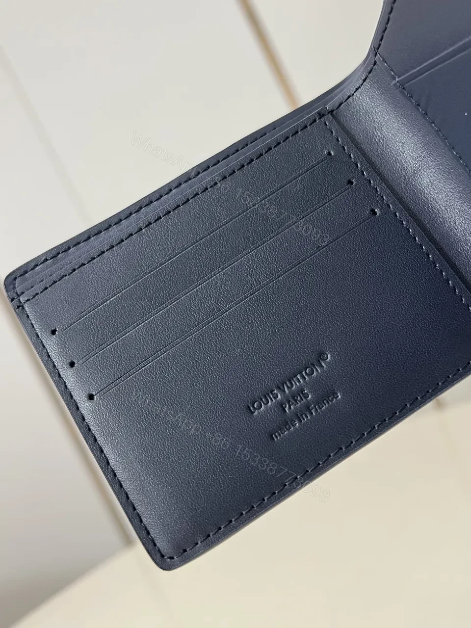 View 4 of Navy Leather Monogram Wallet — Compact Luxury, Everyday Function