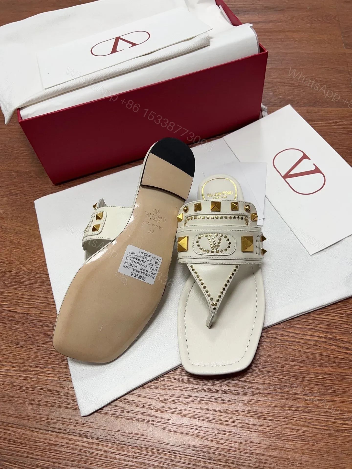 View 5 of Valentino Women White Leather Studded Sandals