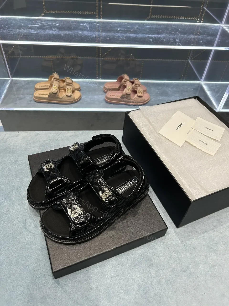 View 7 of Black Patent Sandals with Logo Straps – Luxe Everyday Comfort