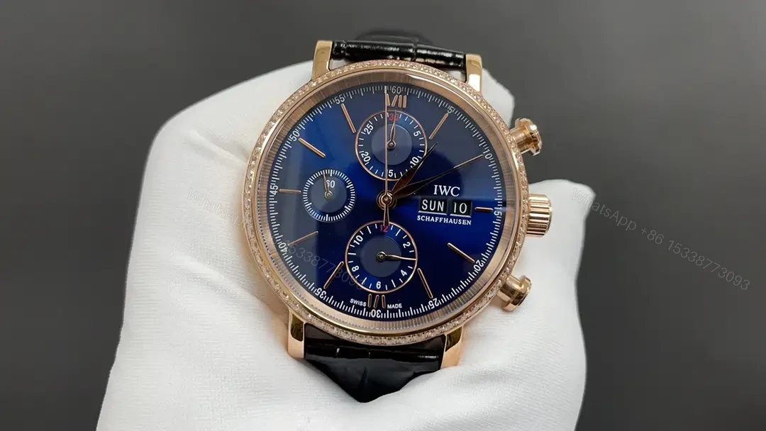 View 3 of IWC Blue Chronograph Watch Rose Gold Leather Strap Ultimate 42MM IWC-CHR-BLU-RG42-L
