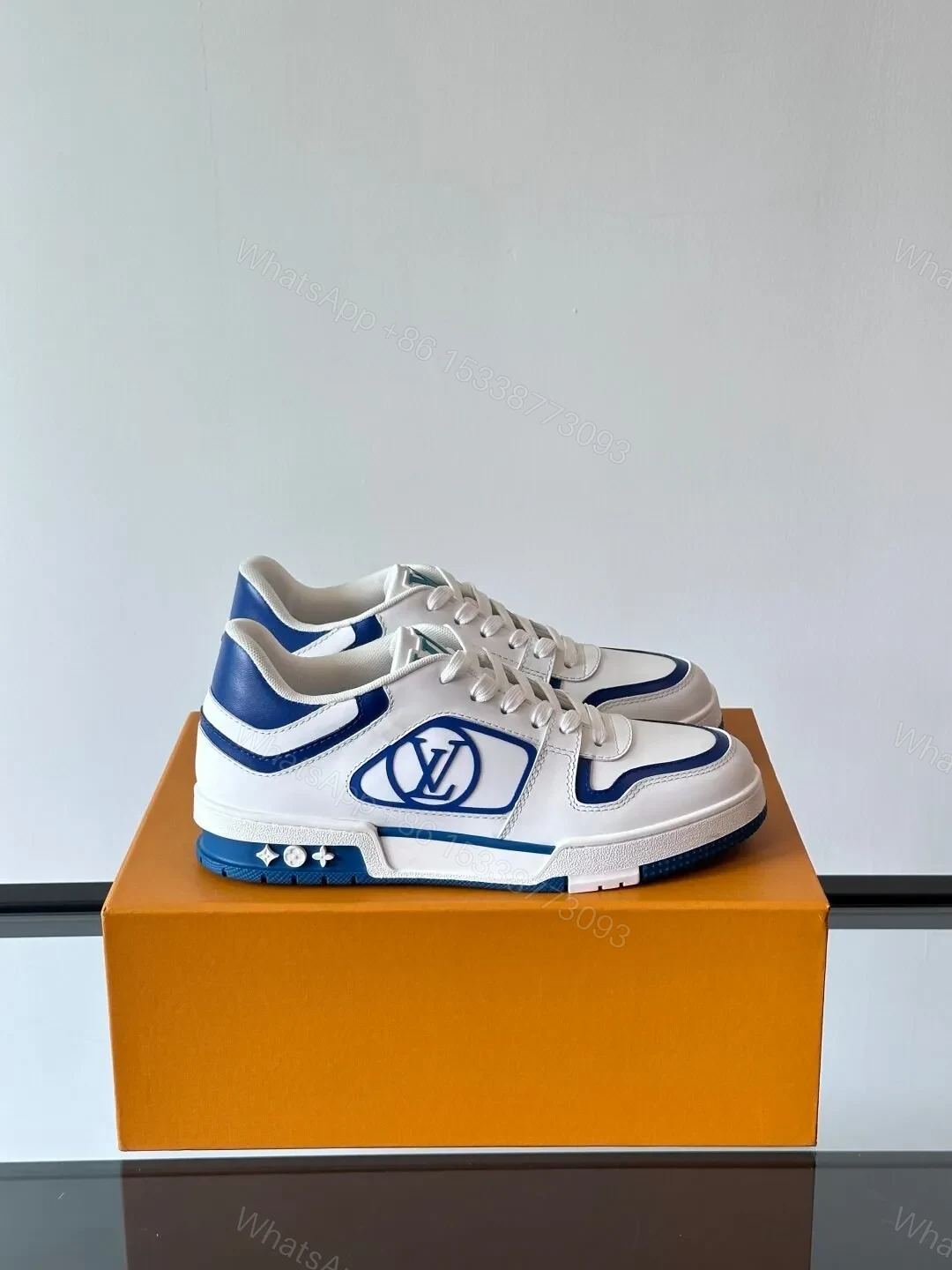 LV Men White Blue Leather Sneakers — view 1