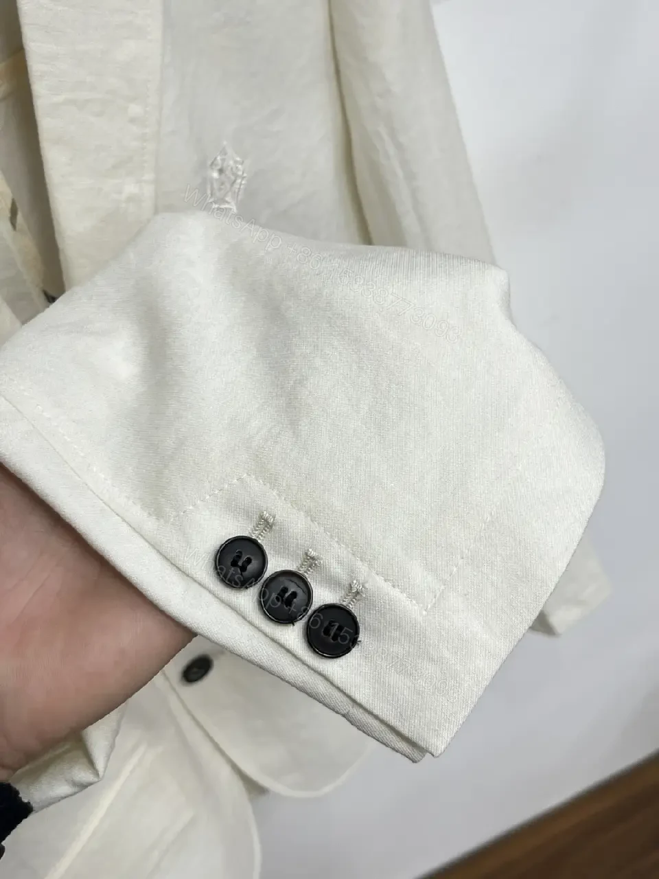 View 5 of White/Off-White Single-Breasted Blazer with Notched Lapels and Subtle Texture