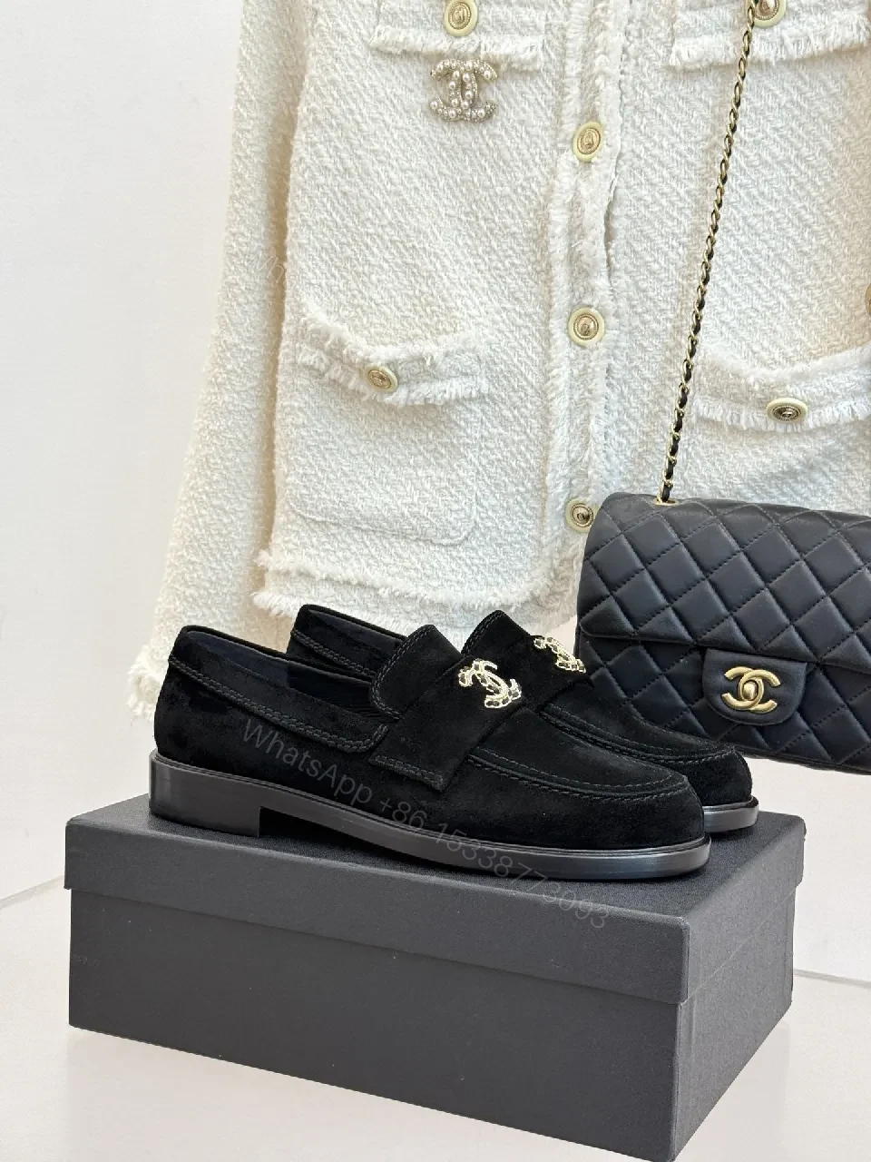 View 6 of Lux Suede Loafers with Gold Emblem – Subtle Luxury