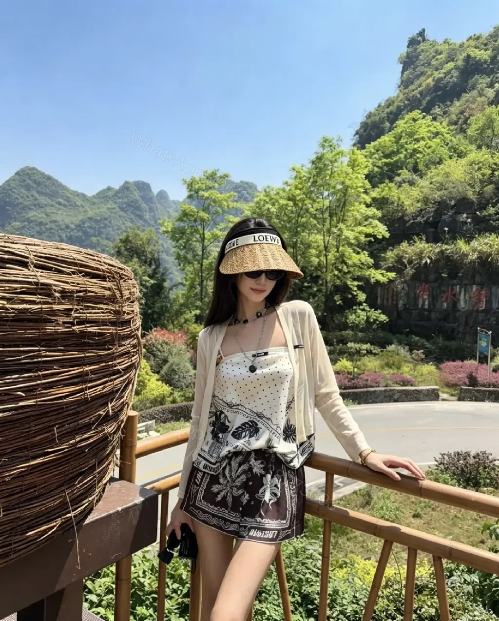 View 6 of Natural Beige Straw Visor Hat — Wide-Brim, Elastic Band, LOEWE Band