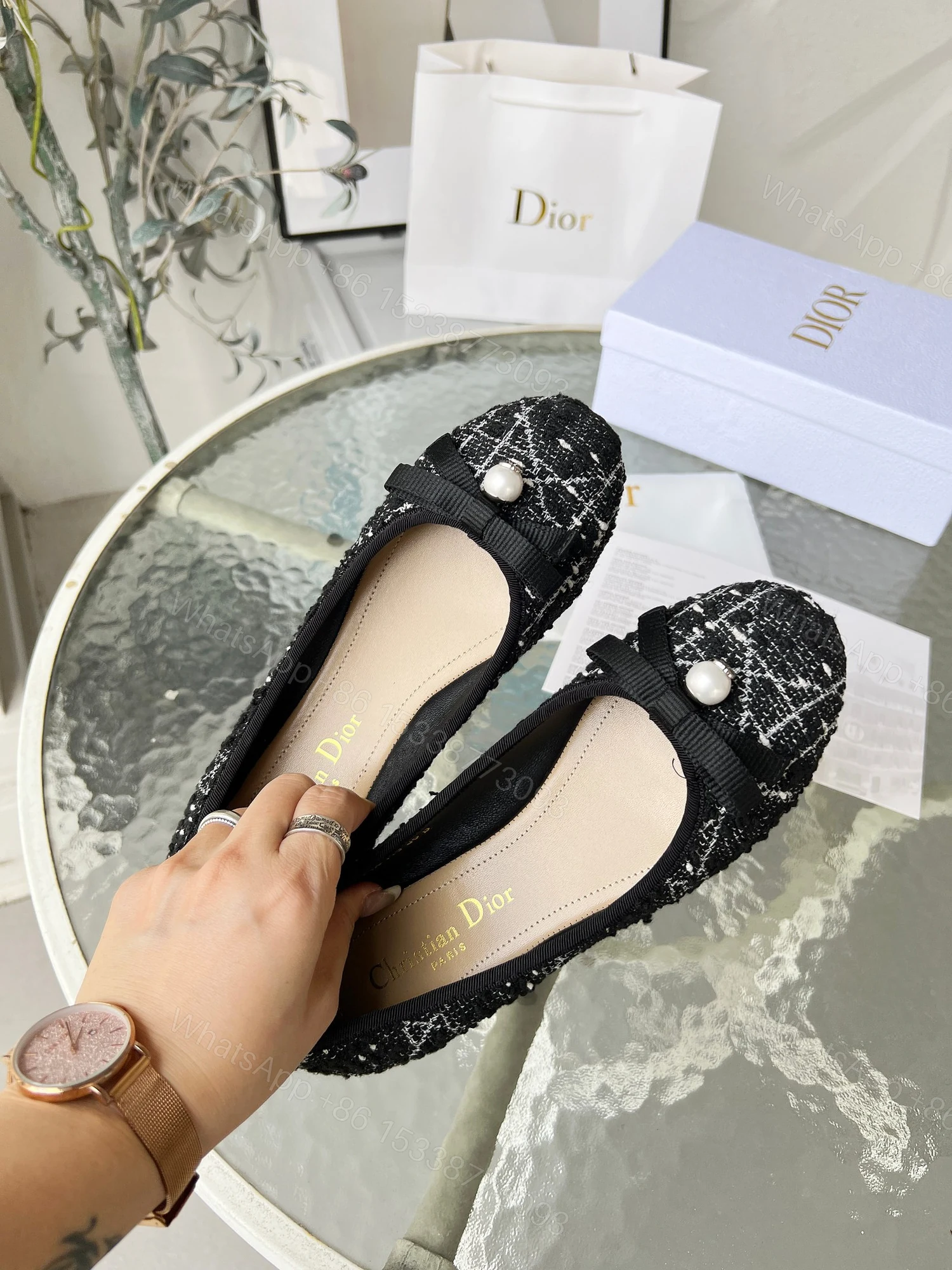 View 3 of DIOR BALLET FLAT CANNAGE TWEED BLACK AND WHITE KCB900CTG S17X