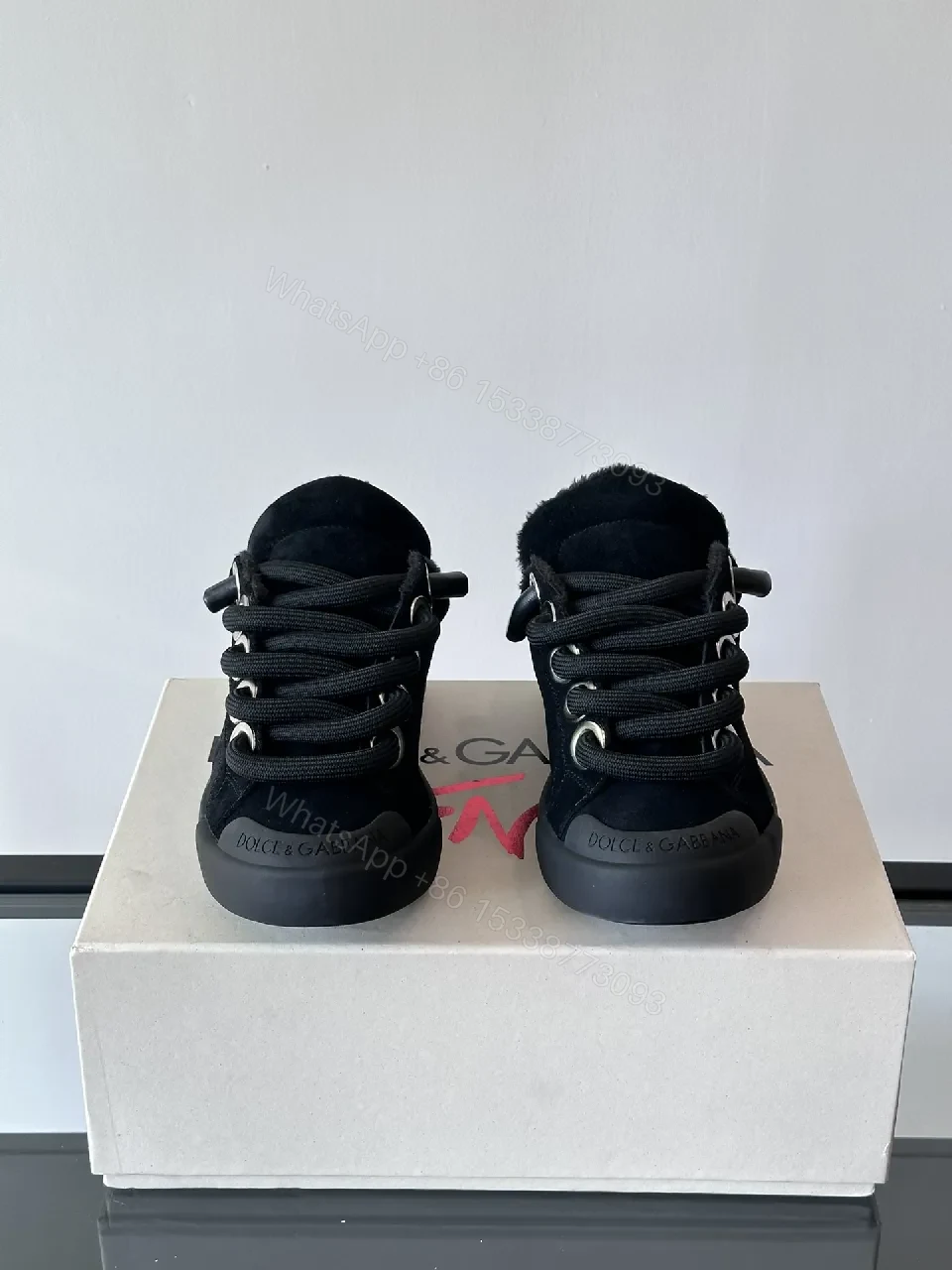 View 6 of Charcoal Suede High-Tops with Chunky Laces & Faux-Fur Interior