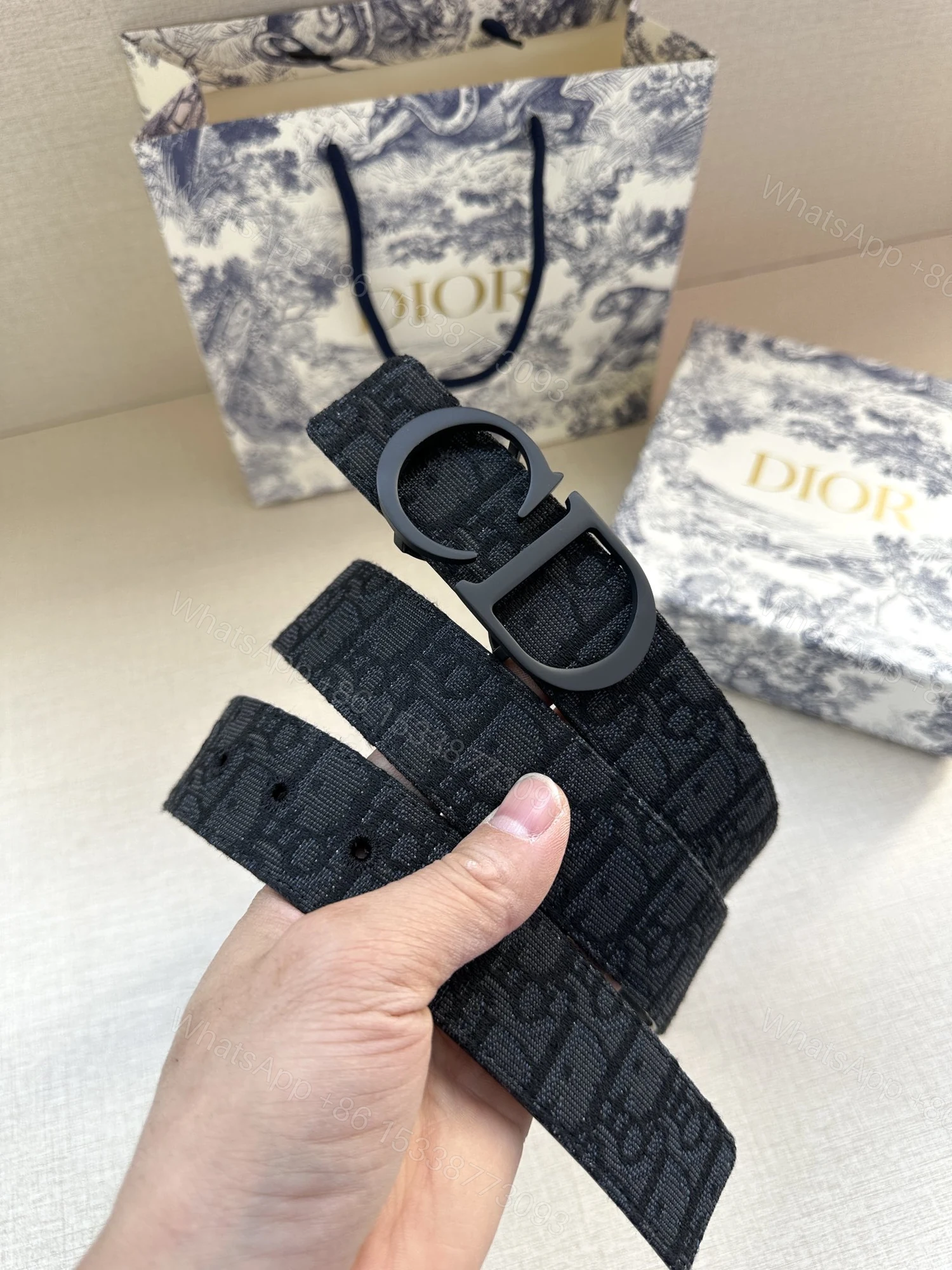 Dior 高仿 男款 Oblique老花帆布皮帶 黑色CD扣 潮流款 — view 1