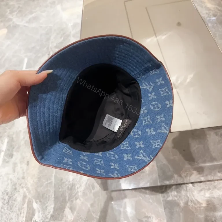 View 5 of Denim Bucket Hat with LV Monogram Accents - Modern Texture