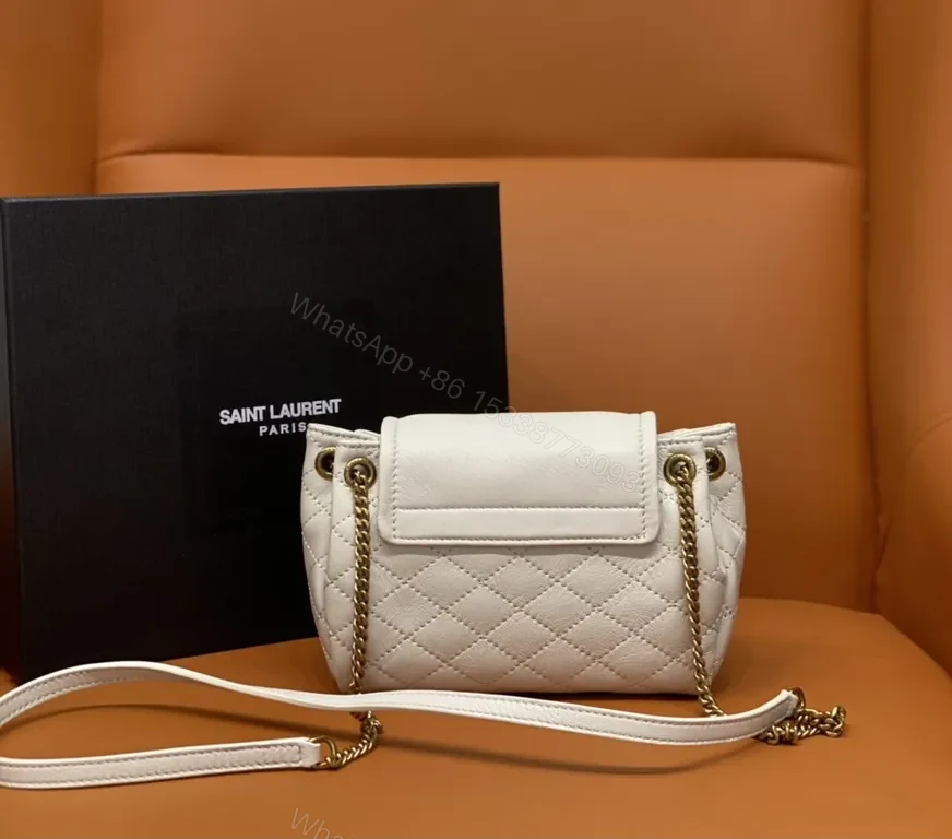 View 9 of Quilted White Calfskin Mini Crossbody, YSL-Style Luxe
