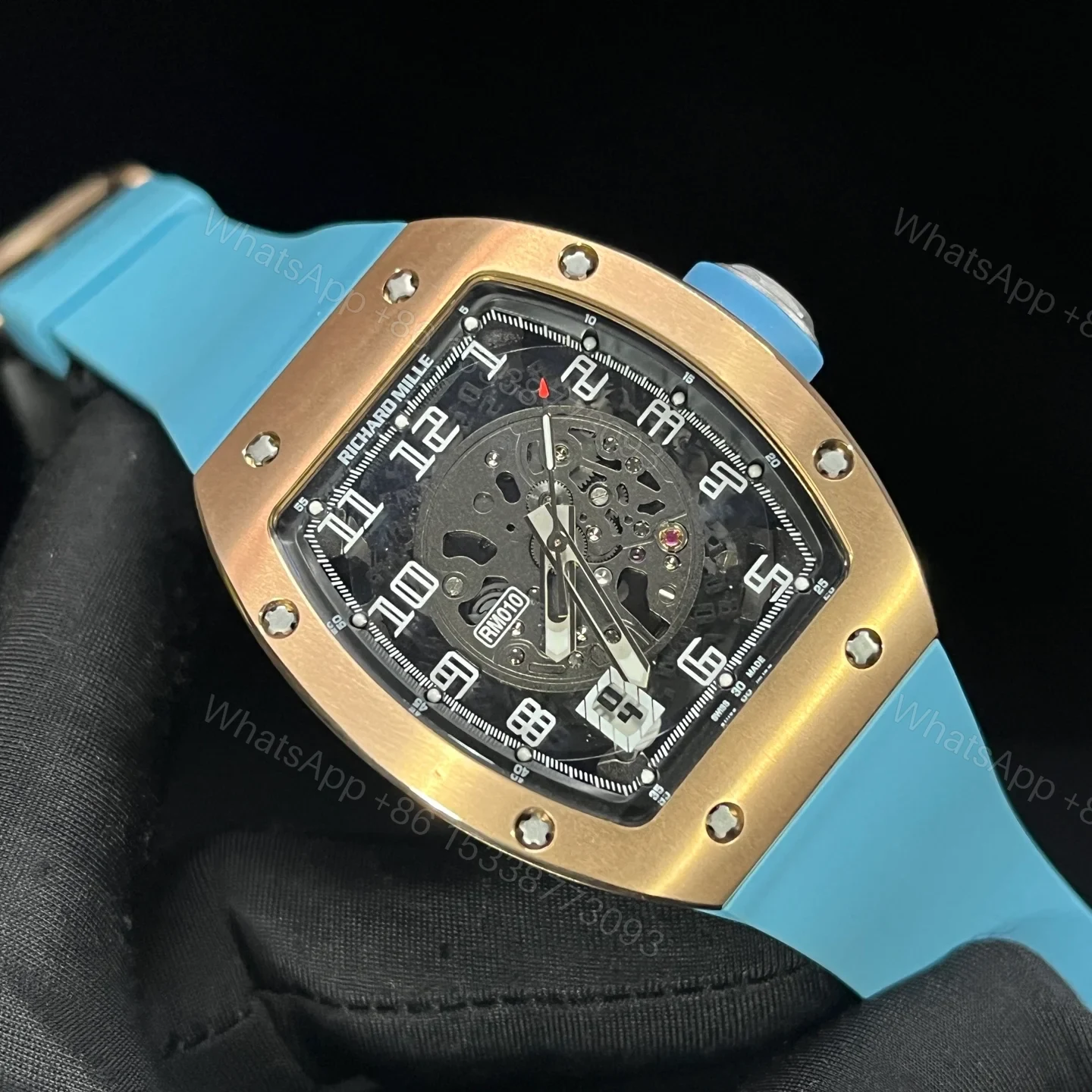View 3 of Richard Mille RM010 Titanium Skeleton Automatic Light Blue Strap Watch RM010-TI-LB