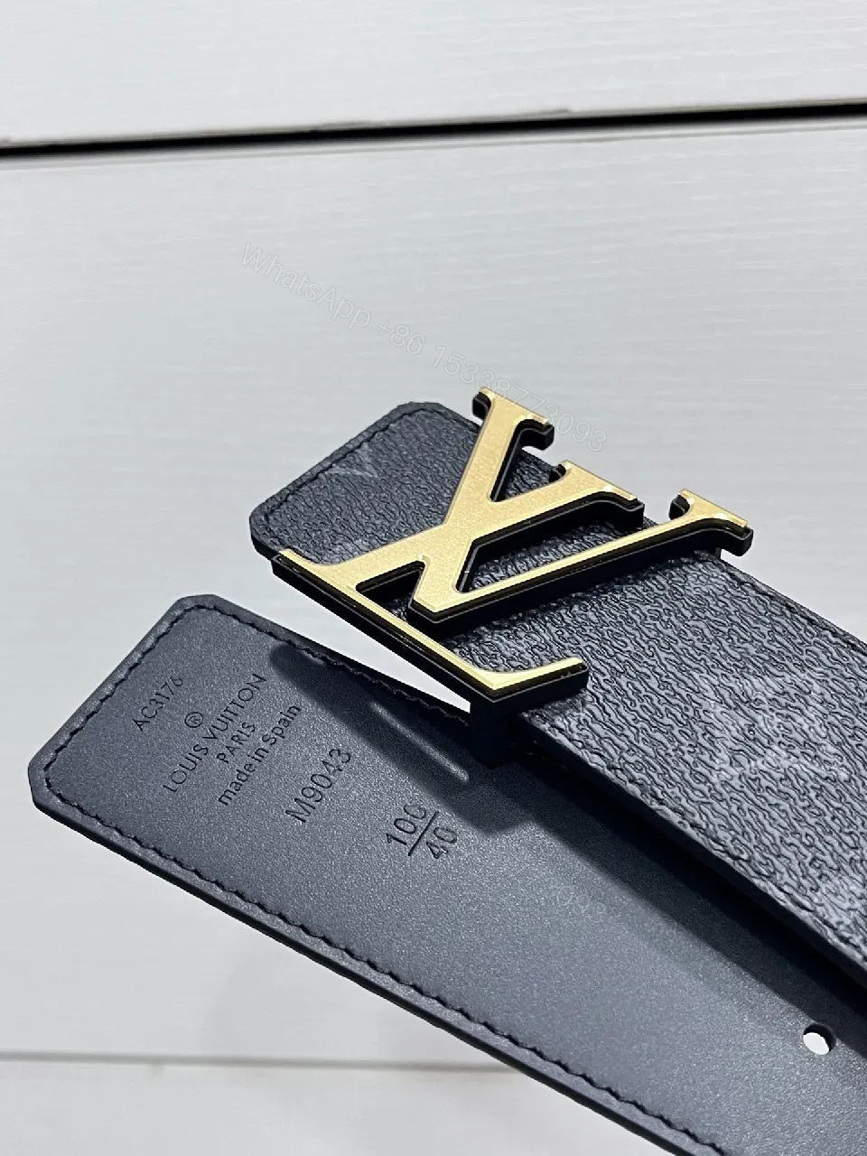View 5 of Glam Black Leather Belt with Gold Buckle Signature LV-inspired